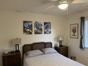 Queen bedroom in mid term furnished rental Cottonwood with fresh linens